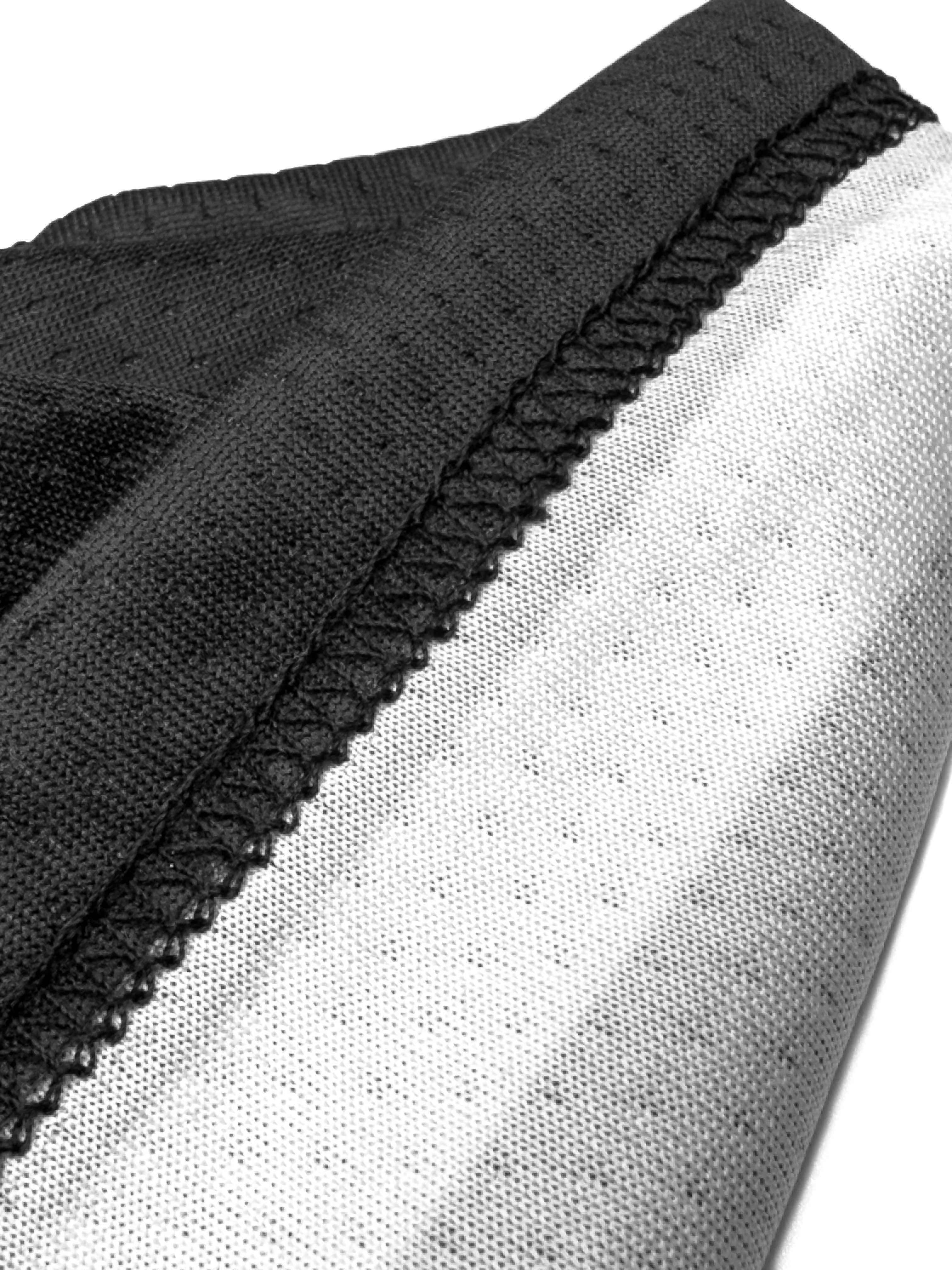 Close-up of black and white fabric with textured edge